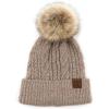 imageCC Hatsandscarf Exclusives Unisex Solid Ribbed Beanie with Pom HAT43A Soft Cuff Mixed Cable Patterntaupe