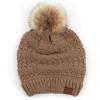 imageCC Hatsandscarf Exclusives Unisex Solid Ribbed Beanie with Pom HAT43A Taupetilted Stitch