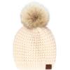 imageCC Hatsandscarf Exclusives Unisex Solid Ribbed Beanie with Pom HAT43A Waffle Stitch Patternivory