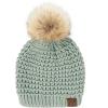 imageCC Hatsandscarf Exclusives Unisex Solid Ribbed Beanie with Pom HAT43A Waffle Stitch Patternpale Mint