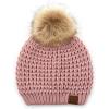 imageCC Hatsandscarf Exclusives Unisex Solid Ribbed Beanie with Pom HAT43A Waffle Stitch Patterntan Rose