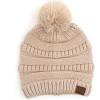 imageCC Hatsandscarf Exclusives Unisex Solid Ribbed Beanie with Pom HAT43Abeige