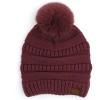 imageCC Hatsandscarf Exclusives Unisex Solid Ribbed Beanie with Pom HAT43Acoco Berry