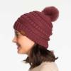 imageCC Hatsandscarf Exclusives Unisex Solid Ribbed Beanie with Pom HAT43Acoco Berry