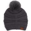 imageCC Hatsandscarf Exclusives Unisex Solid Ribbed Beanie with Pom HAT43Adk Grey