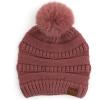 imageCC Hatsandscarf Exclusives Unisex Solid Ribbed Beanie with Pom HAT43Adk Rose