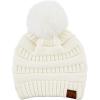 imageCC Hatsandscarf Exclusives Unisex Solid Ribbed Beanie with Pom HAT43Aivory