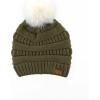 imageCC Hatsandscarf Exclusives Unisex Solid Ribbed Beanie with Pom HAT43Amilitary OlivWhit