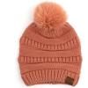 imageCC Hatsandscarf Exclusives Unisex Solid Ribbed Beanie with Pom HAT43Asand Stone