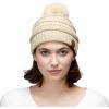 imageCC Hatsandscarf Exclusives Unisex Solid Ribbed Beanie with Pom HAT43Beige Pom