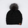 imageCC Hatsandscarf Exclusives Unisex Solid Ribbed Beanie with Pom HAT43Black  Grey Pom