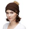 imageCC Hatsandscarf Exclusives Unisex Solid Ribbed Beanie with Pom HAT43Brown