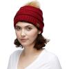imageCC Hatsandscarf Exclusives Unisex Solid Ribbed Beanie with Pom HAT43Burgundy