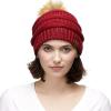 imageCC Hatsandscarf Exclusives Unisex Solid Ribbed Beanie with Pom HAT43Burgundy Metallic