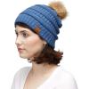 imageCC Hatsandscarf Exclusives Unisex Solid Ribbed Beanie with Pom HAT43Dark Denim
