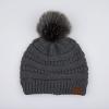 imageCC Hatsandscarf Exclusives Unisex Solid Ribbed Beanie with Pom HAT43Dk Mel Grey