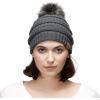 imageCC Hatsandscarf Exclusives Unisex Solid Ribbed Beanie with Pom HAT43Dk Mel Grey