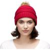 imageCC Hatsandscarf Exclusives Unisex Solid Ribbed Beanie with Pom HAT43Hot Pink