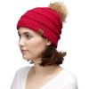 imageCC Hatsandscarf Exclusives Unisex Solid Ribbed Beanie with Pom HAT43Hot Pink