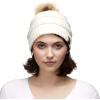imageCC Hatsandscarf Exclusives Unisex Solid Ribbed Beanie with Pom HAT43Ivory