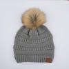 imageCC Hatsandscarf Exclusives Unisex Solid Ribbed Beanie with Pom HAT43Natural Grey