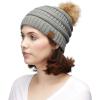 imageCC Hatsandscarf Exclusives Unisex Solid Ribbed Beanie with Pom HAT43Natural Grey