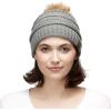 imageCC Hatsandscarf Exclusives Unisex Solid Ribbed Beanie with Pom HAT43Natural Grey