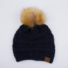 imageCC Hatsandscarf Exclusives Unisex Solid Ribbed Beanie with Pom HAT43Navy