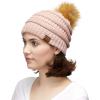 imageCC Hatsandscarf Exclusives Unisex Solid Ribbed Beanie with Pom HAT43Rose