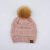 imageCC Hatsandscarf Exclusives Unisex Solid Ribbed Beanie with Pom HAT43Rose