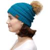 imageCC Hatsandscarf Exclusives Unisex Solid Ribbed Beanie with Pom HAT43Teal