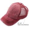 imageCC Hatsandscarf Exclusives Washed Distressed Cotton Denim Ponytail Hat Adjustable Baseball Cap BT12 BT13All Burgundy