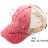 imageCC Hatsandscarf Exclusives Washed Distressed Cotton Denim Ponytail Hat Adjustable Baseball Cap BT12 BT13Red