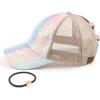 imageCC Ponycap Messy High Bun Ponytail Adjustable Glitter Mesh Trucker Baseball CapA Elastic Bandcrystal Ombre Unicon