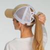 imageCC Ponycap Messy High Bun Ponytail Adjustable Glitter Mesh Trucker Baseball CapCamelWhite