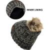 imageCC Thick Cable Knit Faux Fuzzy Fur Pom Fleece Lined Skull Cap Cuff Beanie2 Tone BlackDark Beige