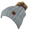 imageCC Thick Cable Knit Faux Fuzzy Fur Pom Fleece Lined Skull Cap Cuff Beanie2 Tone Gray