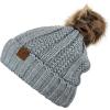 imageCC Thick Cable Knit Faux Fuzzy Fur Pom Fleece Lined Skull Cap Cuff Beanie2 Tone Gray