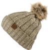 imageCC Thick Cable Knit Faux Fuzzy Fur Pom Fleece Lined Skull Cap Cuff Beanie2 Tone Taupe