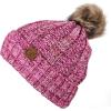 imageCC Thick Cable Knit Faux Fuzzy Fur Pom Fleece Lined Skull Cap Cuff Beanie3 Tone Pink