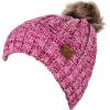 imageCC Thick Cable Knit Faux Fuzzy Fur Pom Fleece Lined Skull Cap Cuff Beanie3 Tone Pink
