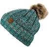 imageCC Thick Cable Knit Faux Fuzzy Fur Pom Fleece Lined Skull Cap Cuff Beanie3 Tone Teal