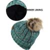 imageCC Thick Cable Knit Faux Fuzzy Fur Pom Fleece Lined Skull Cap Cuff Beanie3 Tone Teal