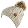 imageCC Thick Cable Knit Faux Fuzzy Fur Pom Fleece Lined Skull Cap Cuff BeanieBeige