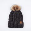 imageCC Thick Cable Knit Faux Fuzzy Fur Pom Fleece Lined Skull Cap Cuff BeanieBlack Mix