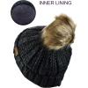 imageCC Thick Cable Knit Faux Fuzzy Fur Pom Fleece Lined Skull Cap Cuff BeanieBlackGray