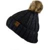 imageCC Thick Cable Knit Faux Fuzzy Fur Pom Fleece Lined Skull Cap Cuff BeanieBlackGray