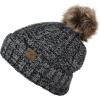 imageCC Thick Cable Knit Faux Fuzzy Fur Pom Fleece Lined Skull Cap Cuff BeanieBlackGray Mix