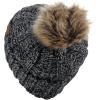 imageCC Thick Cable Knit Faux Fuzzy Fur Pom Fleece Lined Skull Cap Cuff BeanieBlackGray Mix