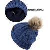 imageCC Thick Cable Knit Faux Fuzzy Fur Pom Fleece Lined Skull Cap Cuff BeanieBlueDenim